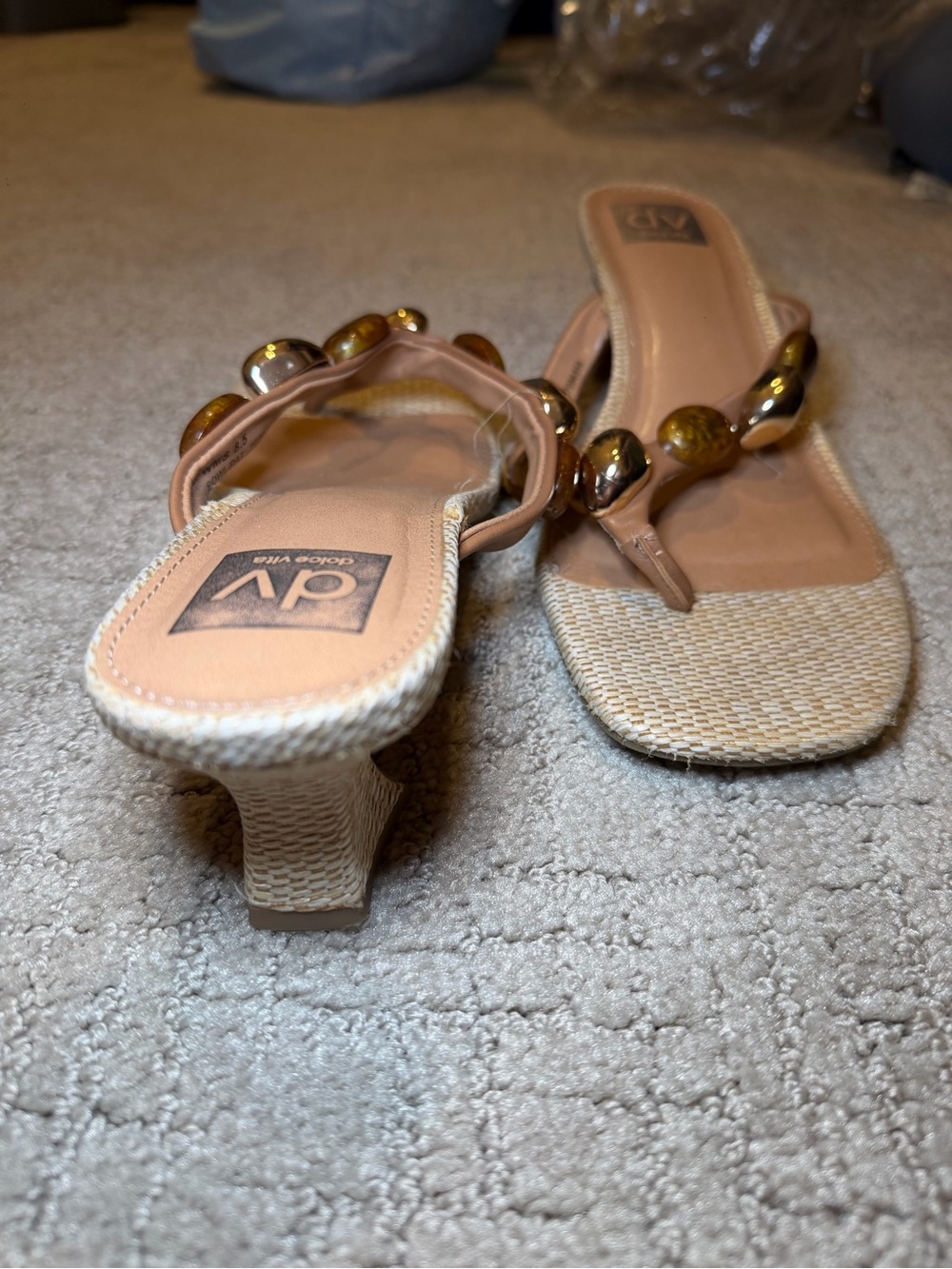 DV by Dolce Vita Nude Bead-Embellished Thong Mules